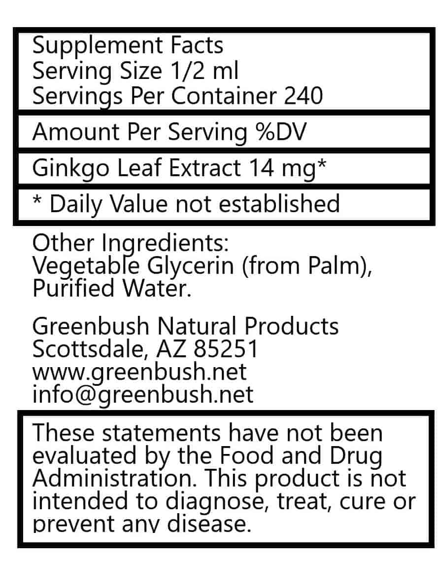 Greenbush Natural Products Ginkgo Biloba Concentrated Extract Brain